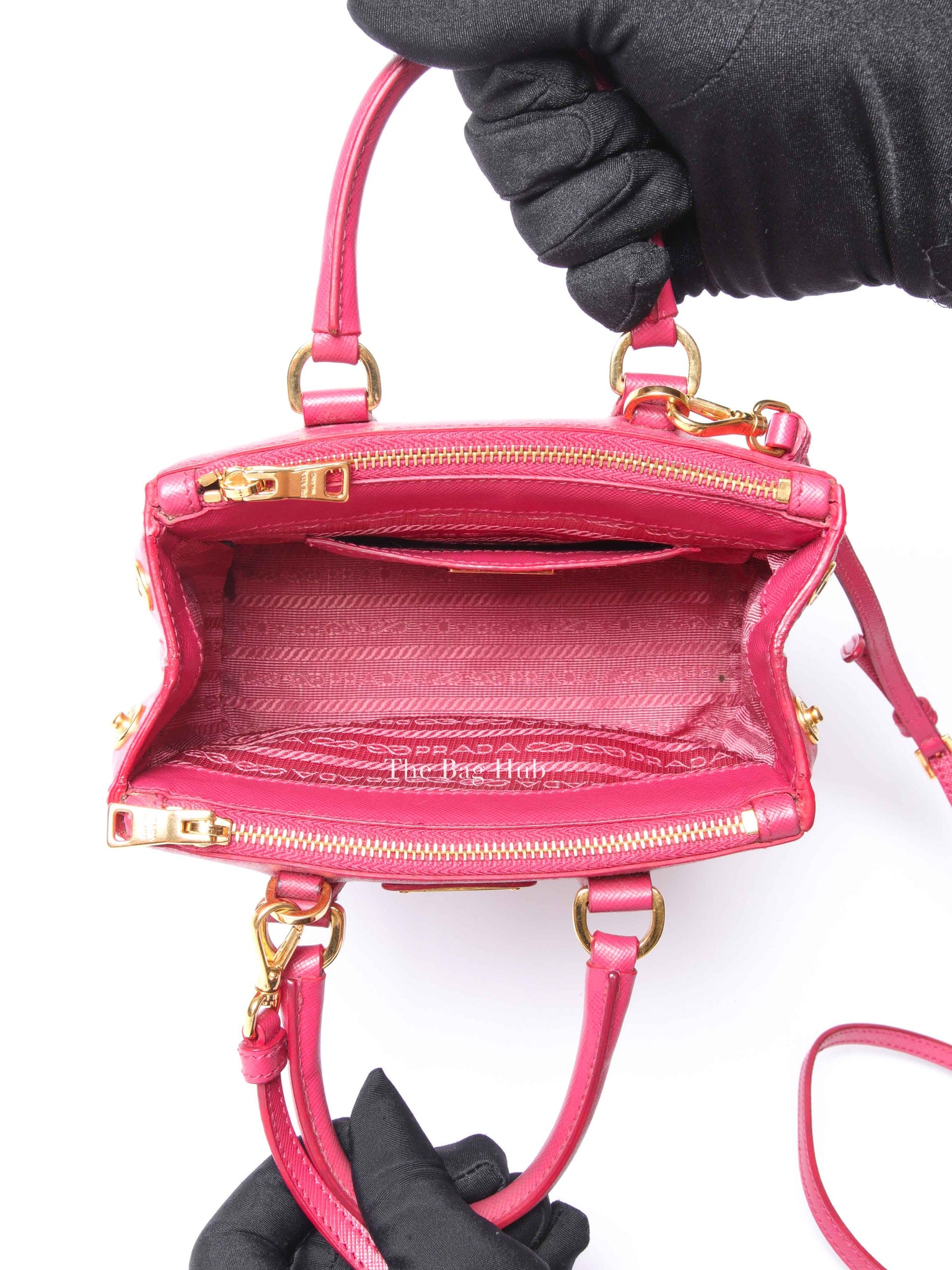 Prada Peonia Saffiano Leather Mini Double Zip Shoulder Bag BN2842