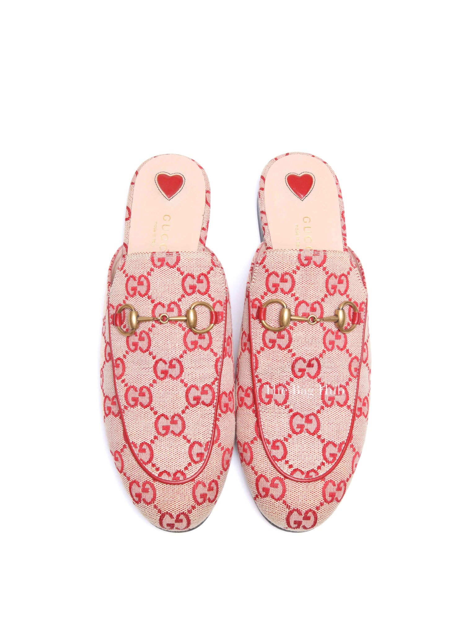 Gucci Red GG Canvas Horsebit Princetown Horsebit Flat Mules Size 37.5