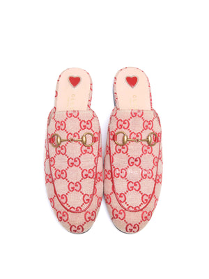 Gucci Red GG Canvas Horsebit Princetown Horsebit Flat Mules Size 37.5