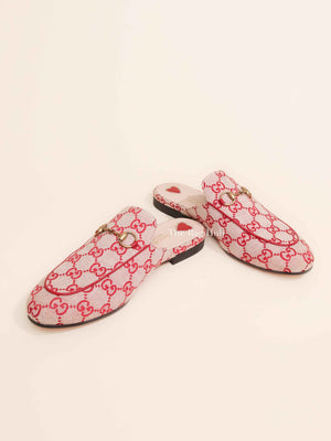 Gucci Red GG Canvas Horsebit Princetown Horsebit Flat Mules Size 37.5