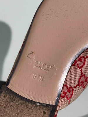 Gucci Red GG Canvas Horsebit Princetown Horsebit Flat Mules Size 37.5