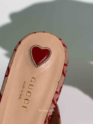 Gucci Red GG Canvas Horsebit Princetown Horsebit Flat Mules Size 37.5