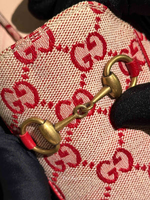 Gucci Red GG Canvas Horsebit Princetown Horsebit Flat Mules Size 37.5