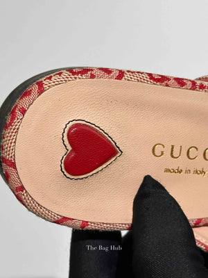 Gucci Red GG Canvas Horsebit Princetown Horsebit Flat Mules Size 37.5