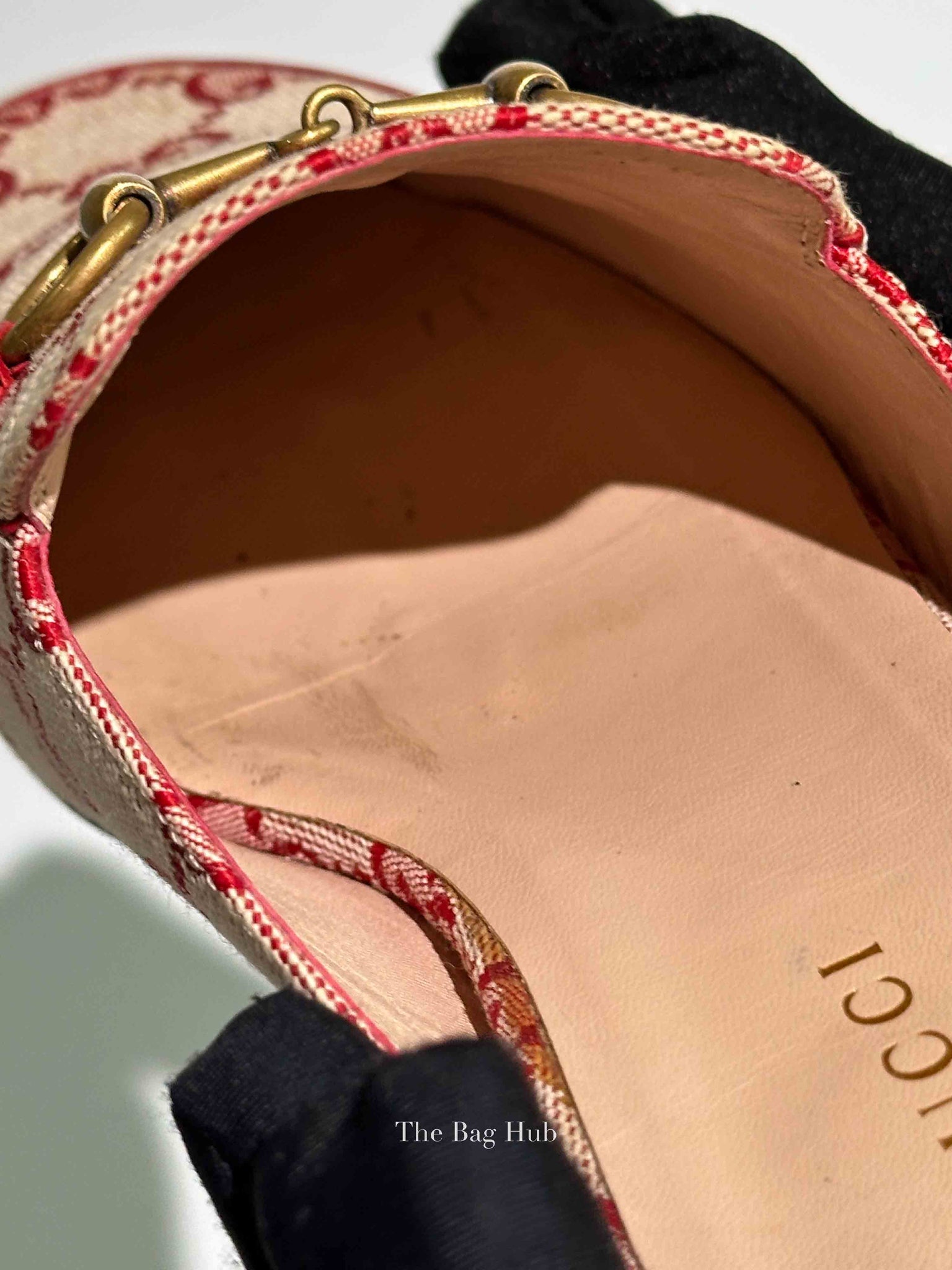 Gucci Red GG Canvas Horsebit Princetown Horsebit Flat Mules Size 37.5