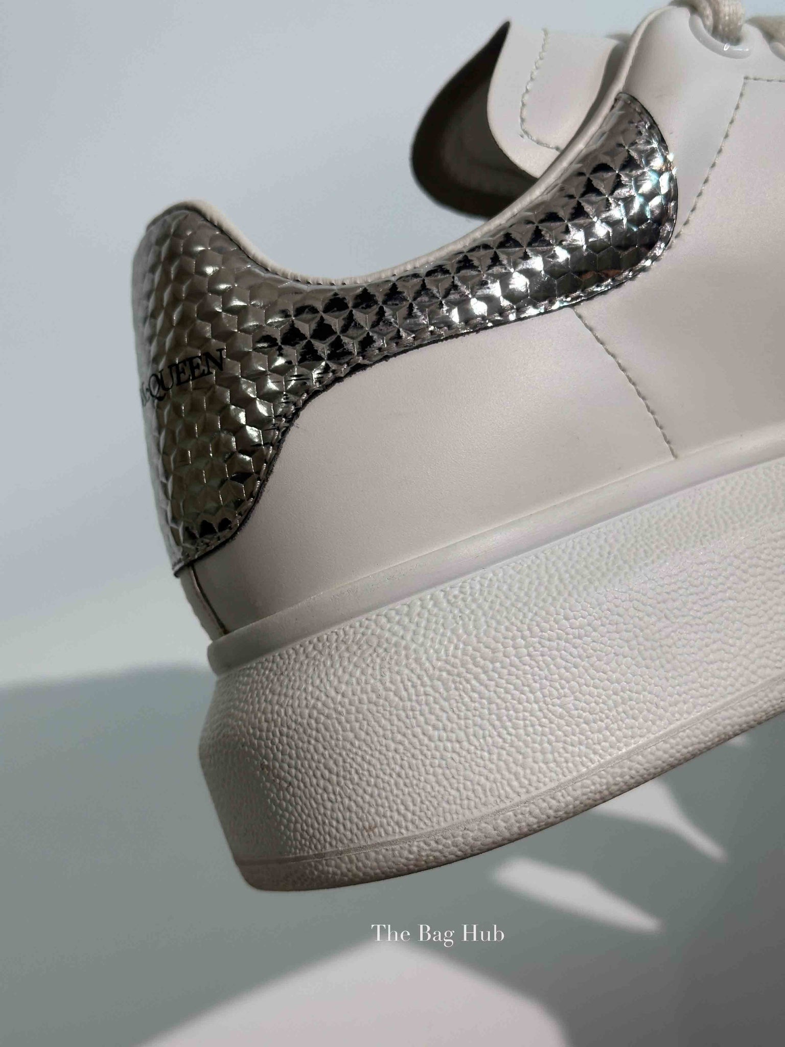 Alexander McQueen White/Silver Leather Oversized Sneakers Size 35