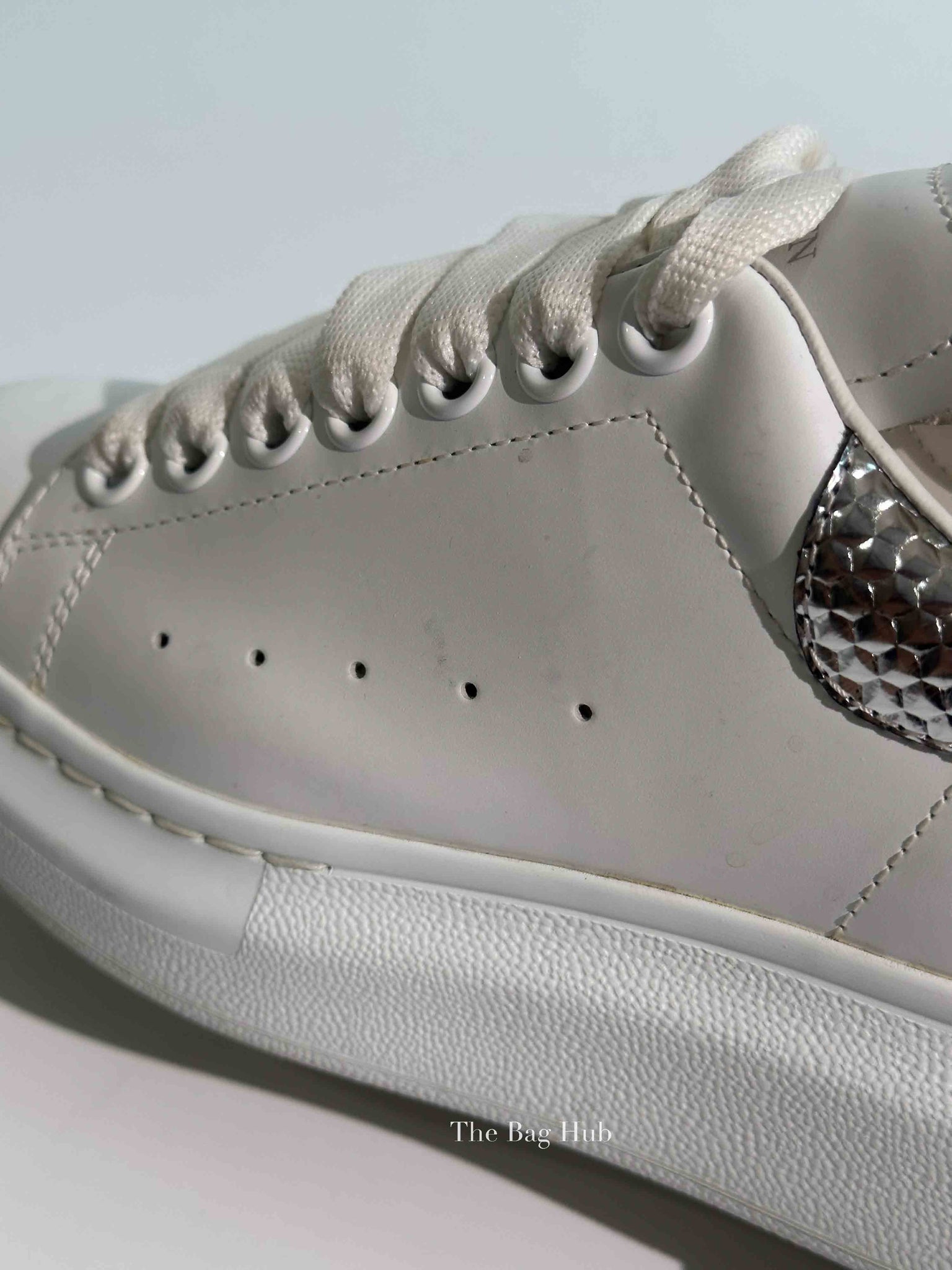 Alexander McQueen White/Silver Leather Oversized Sneakers Size 35