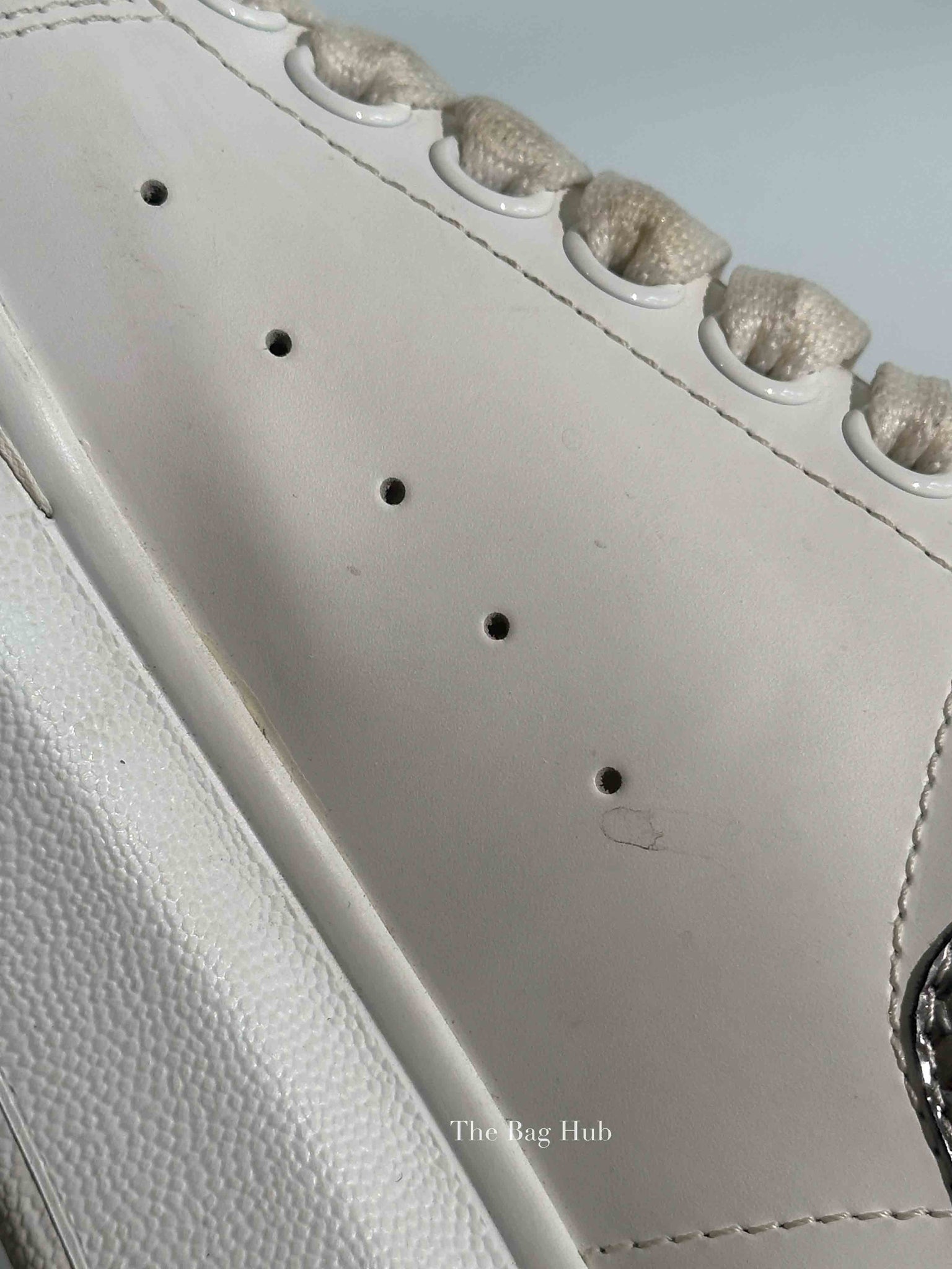 Alexander McQueen White/Silver Leather Oversized Sneakers Size 35