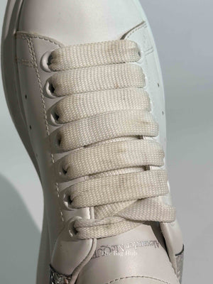 Alexander McQueen White/Silver Leather Oversized Sneakers Size 35