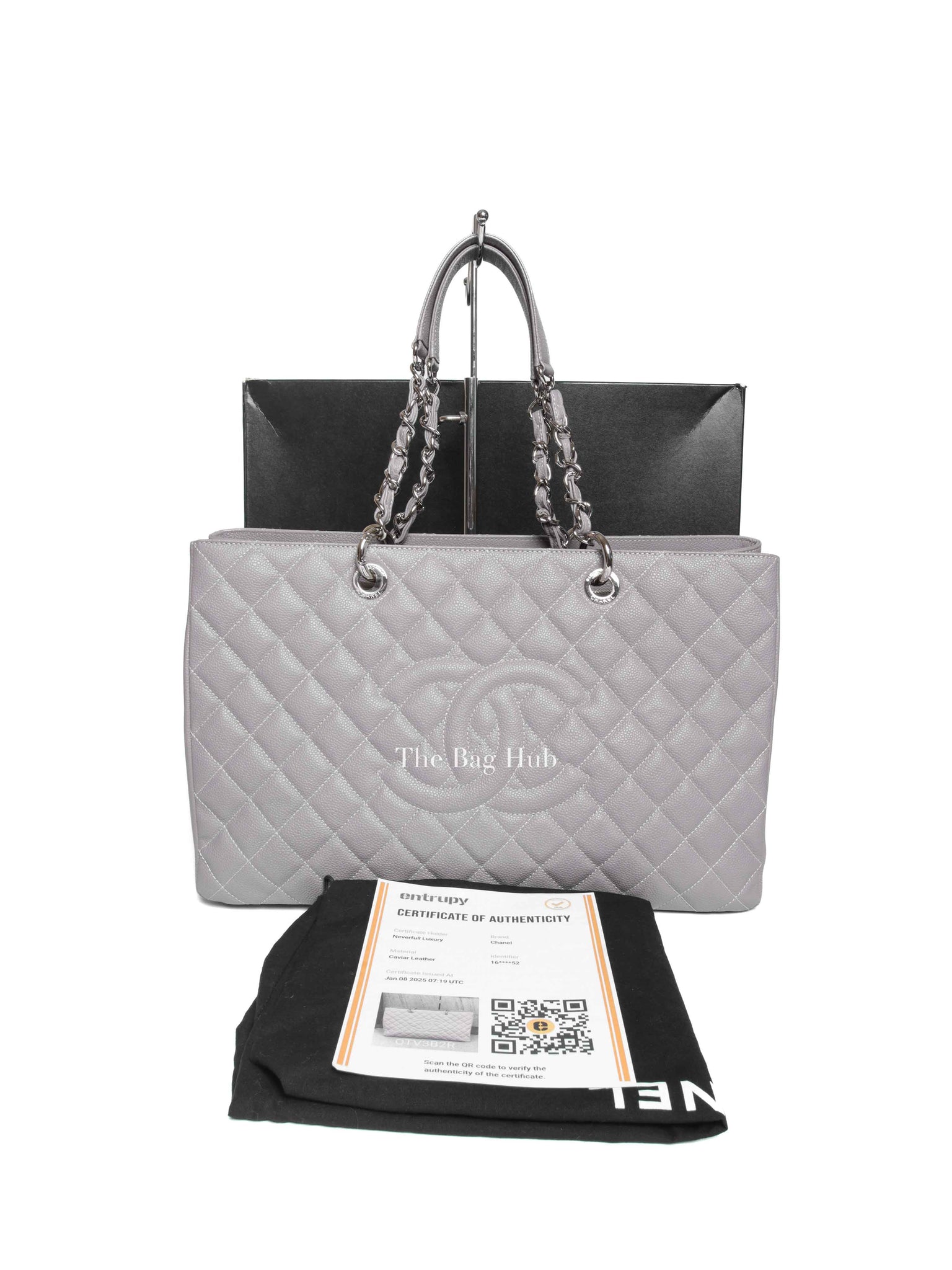 Chanel Grey Quilted Caviar Leather Grand Shopping XL Tote Bag
