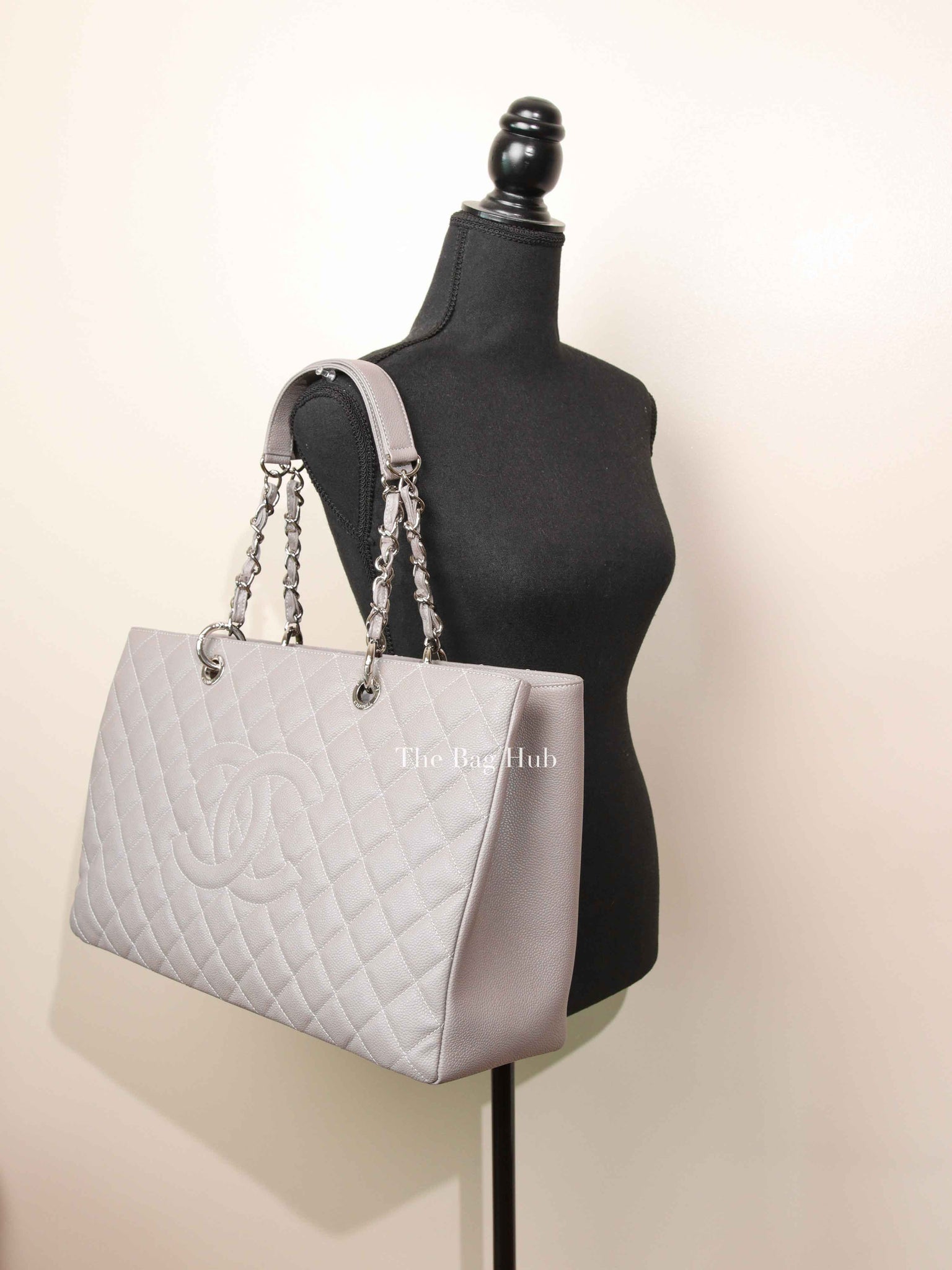 Chanel Grey Quilted Caviar Leather Grand Shopping XL Tote Bag