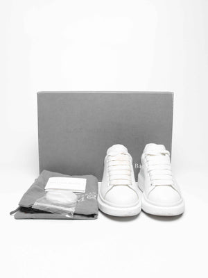 Alexander McQueen White/Silver Leather Oversized Sneakers Size 35