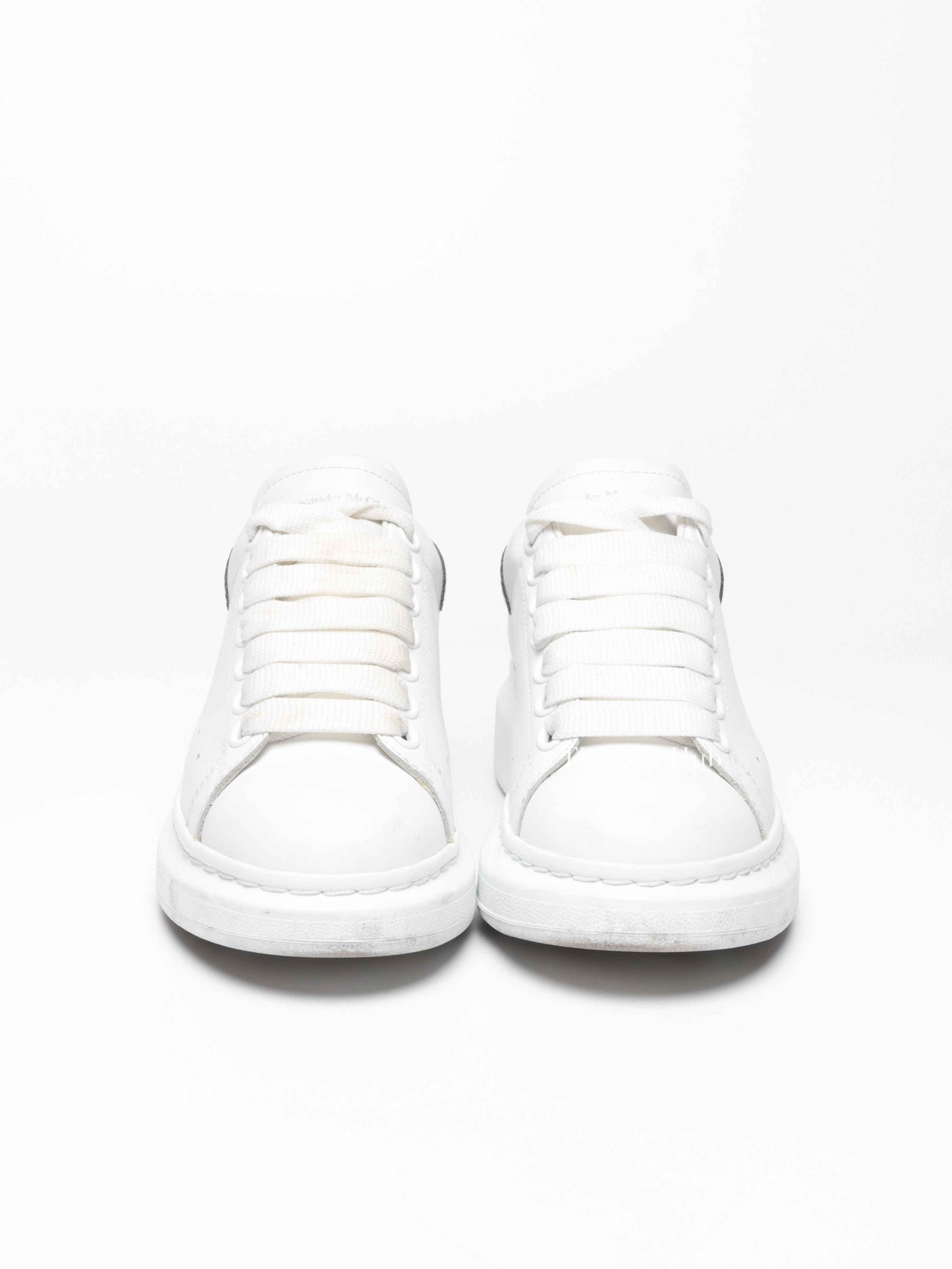 Alexander McQueen White/Silver Leather Oversized Sneakers Size 35