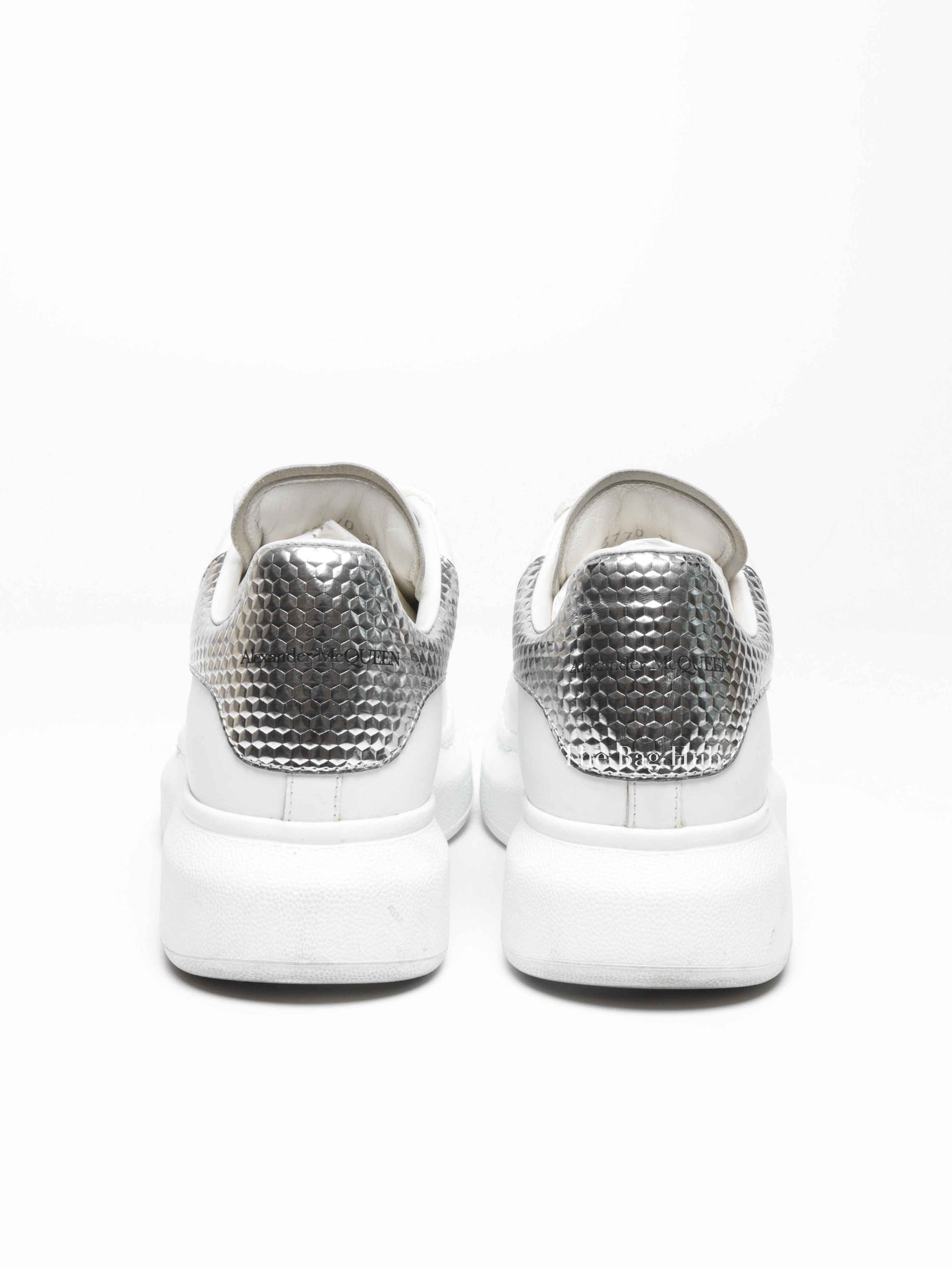 Alexander McQueen White/Silver Leather Oversized Sneakers Size 35