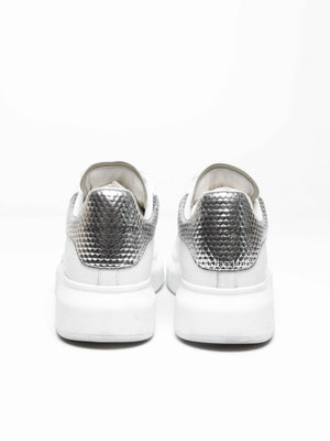 Alexander McQueen White/Silver Leather Oversized Sneakers Size 35