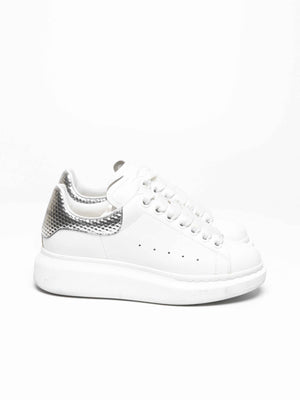 Alexander McQueen White/Silver Leather Oversized Sneakers Size 35