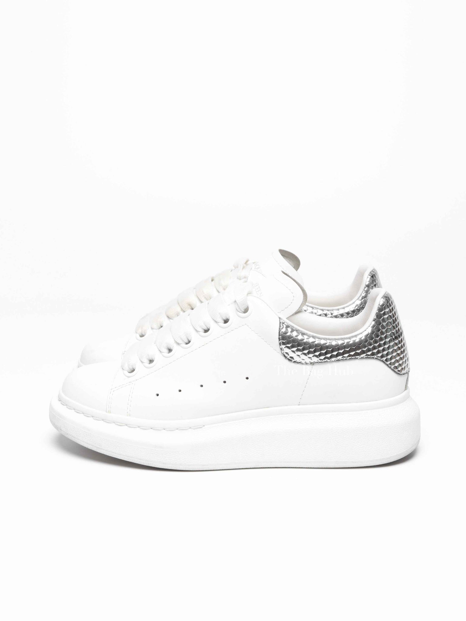 Alexander McQueen White/Silver Leather Oversized Sneakers Size 35