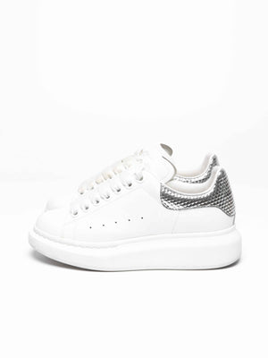 Alexander McQueen White/Silver Leather Oversized Sneakers Size 35