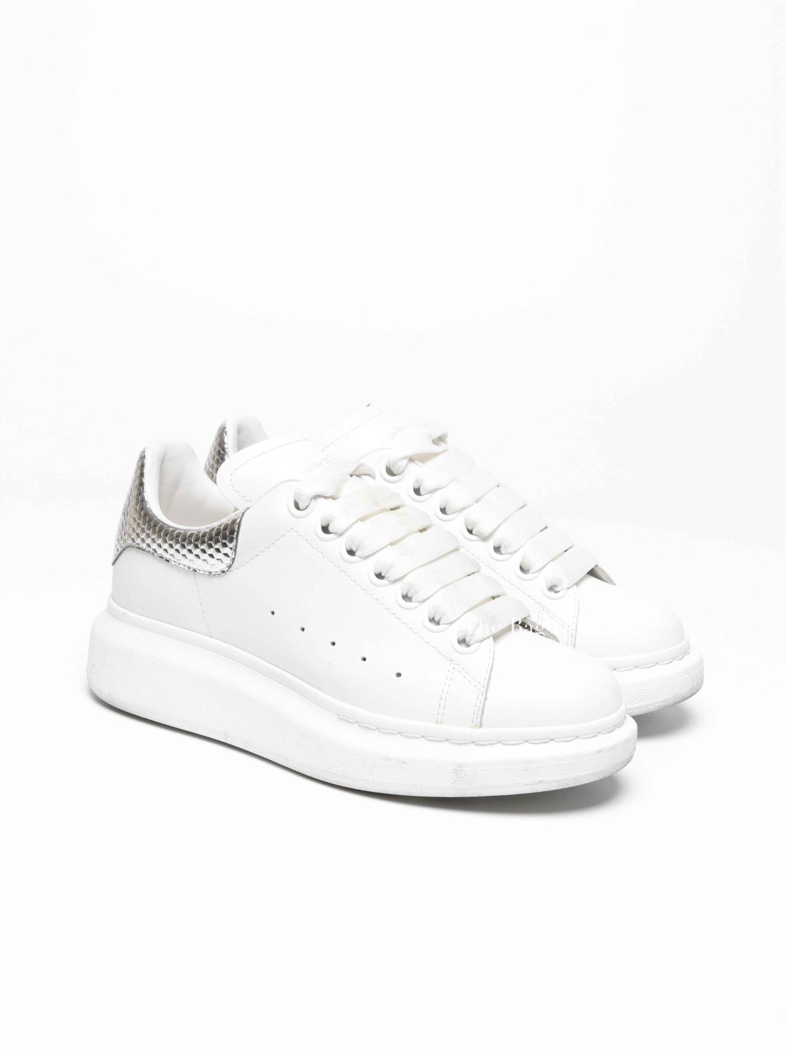 Alexander McQueen White/Silver Leather Oversized Sneakers Size 35