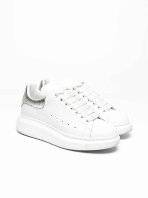 Alexander McQueen White/Silver Leather Oversized Sneakers Size 35