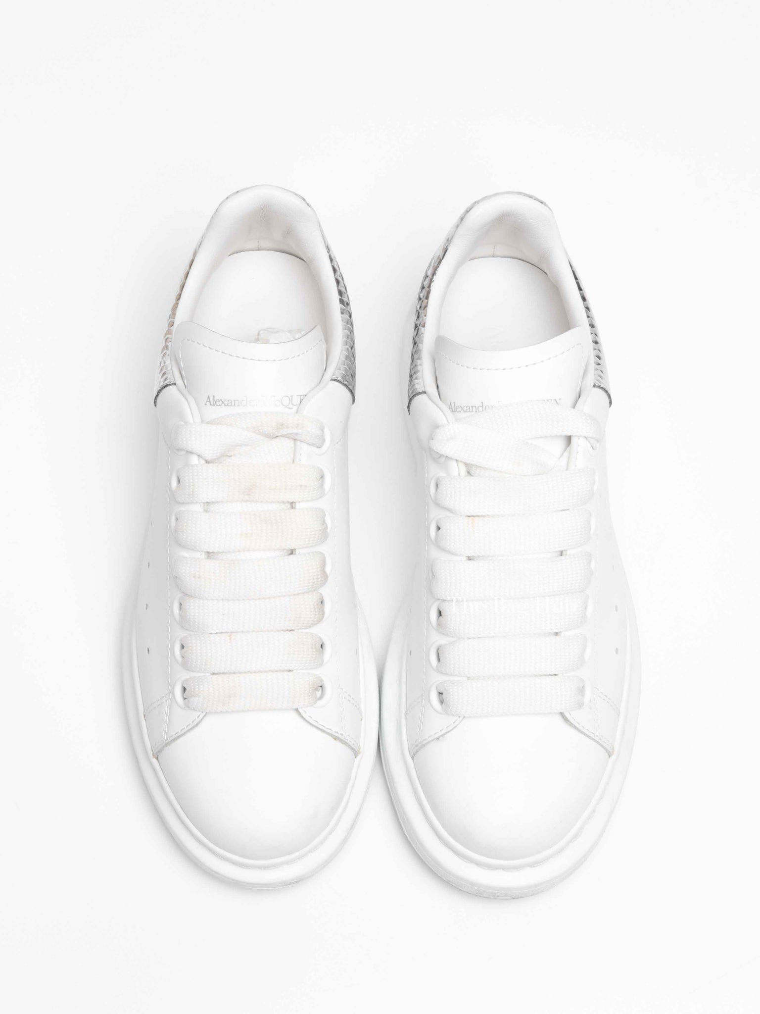 Alexander McQueen White/Silver Leather Oversized Sneakers Size 35