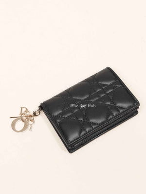 Dior Black Cannage Lambskin Lady Dior Bloom Card Holder