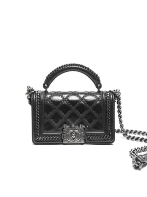 Chanel Charcoal Shiny Goatskin Quilted Small Boy Top Handle Flap Bag