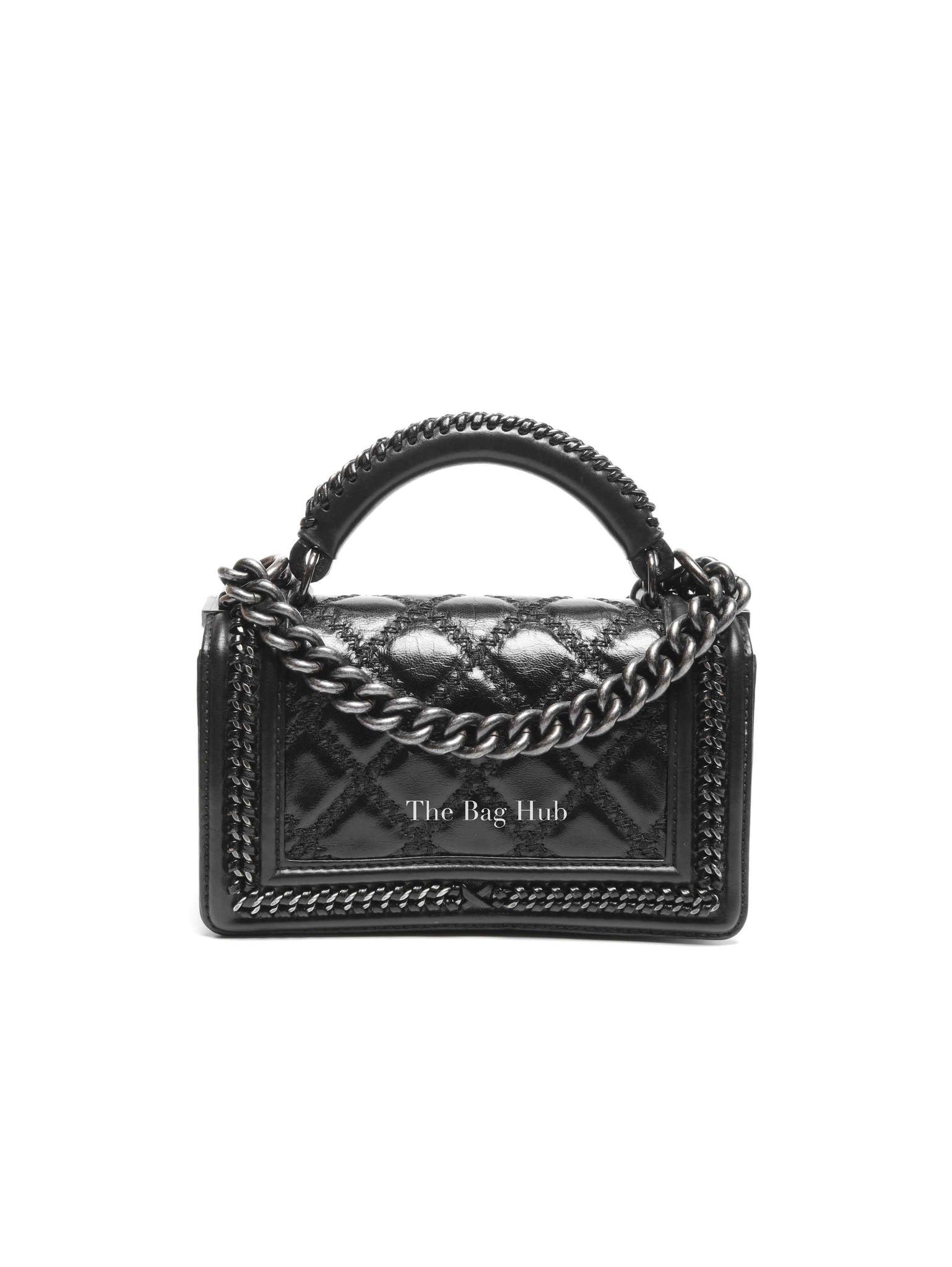 Chanel Charcoal Shiny Goatskin Quilted Small Boy Top Handle Flap Bag