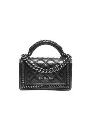 Chanel Charcoal Shiny Goatskin Quilted Small Boy Top Handle Flap Bag