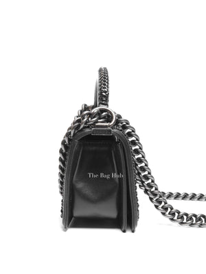 Chanel Charcoal Shiny Goatskin Quilted Small Boy Top Handle Flap Bag