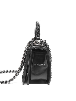 Chanel Charcoal Shiny Goatskin Quilted Small Boy Top Handle Flap Bag