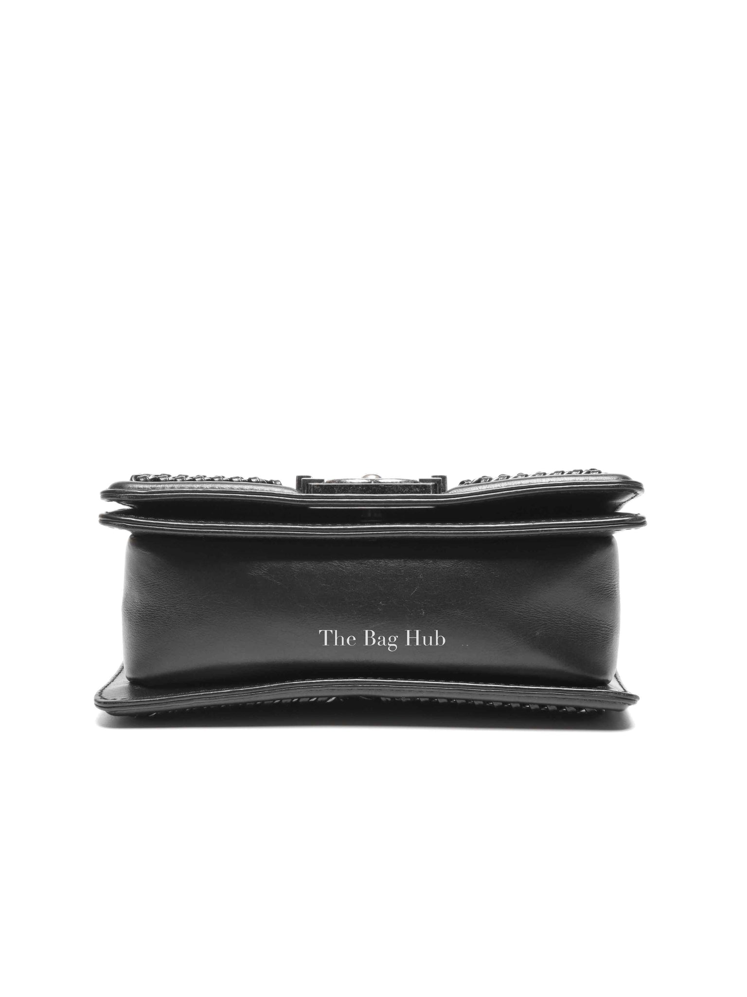 Chanel Charcoal Shiny Goatskin Quilted Small Boy Top Handle Flap Bag
