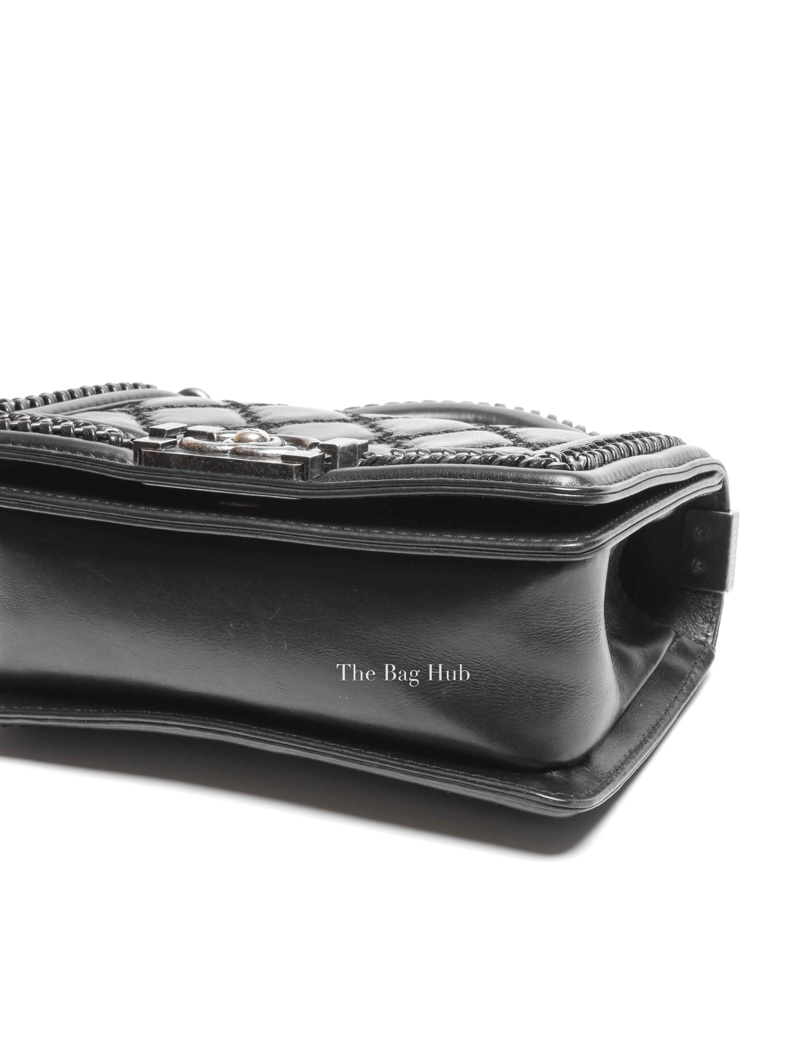 Chanel Charcoal Shiny Goatskin Quilted Small Boy Top Handle Flap Bag