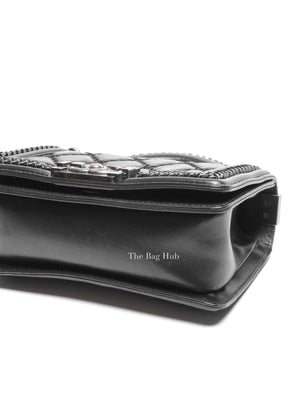 Chanel Charcoal Shiny Goatskin Quilted Small Boy Top Handle Flap Bag