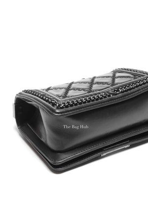 Chanel Charcoal Shiny Goatskin Quilted Small Boy Top Handle Flap Bag