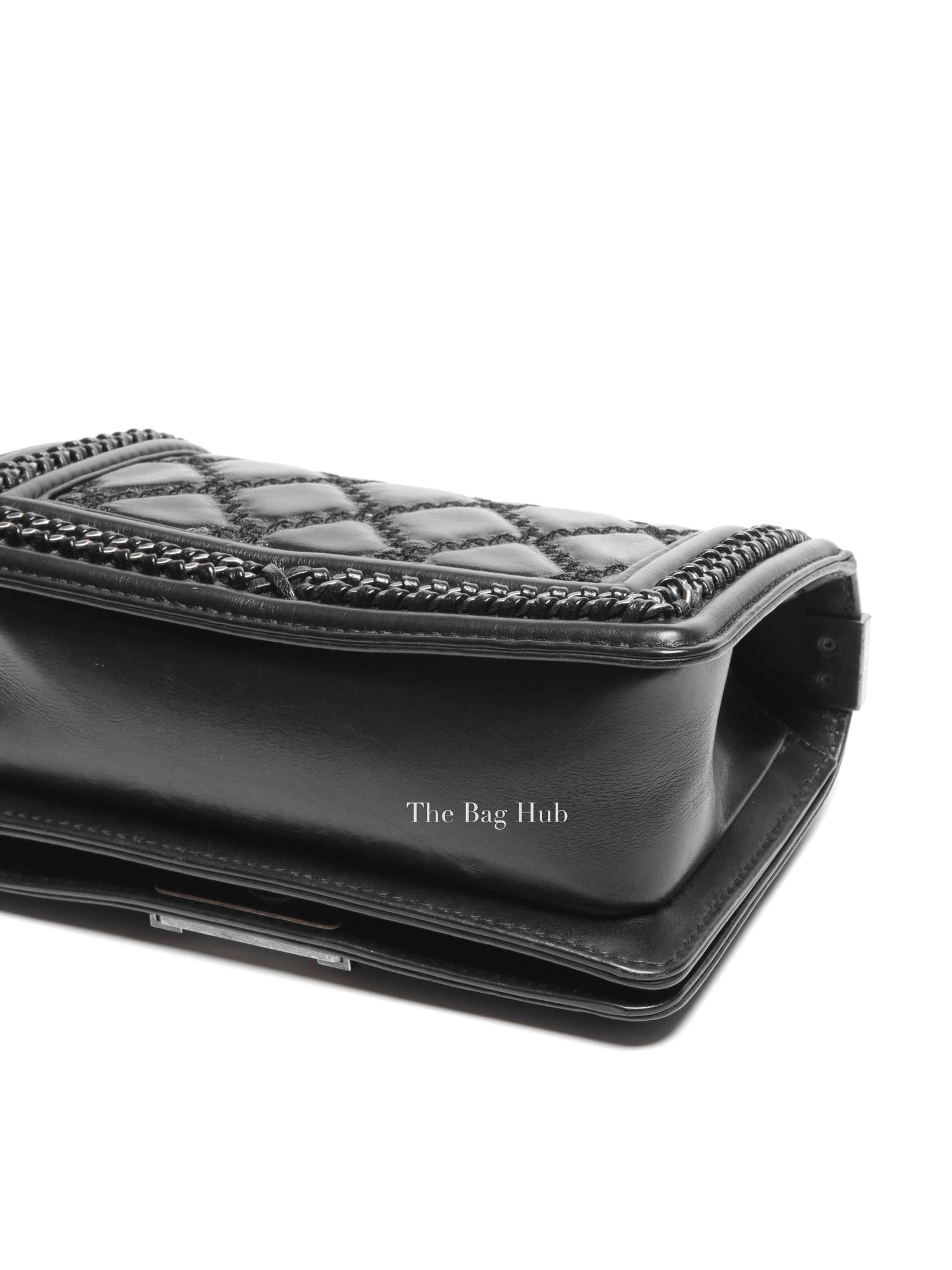 Chanel Charcoal Shiny Goatskin Quilted Small Boy Top Handle Flap Bag