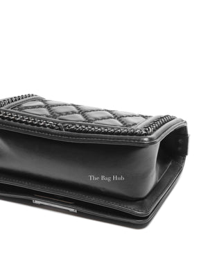 Chanel Charcoal Shiny Goatskin Quilted Small Boy Top Handle Flap Bag