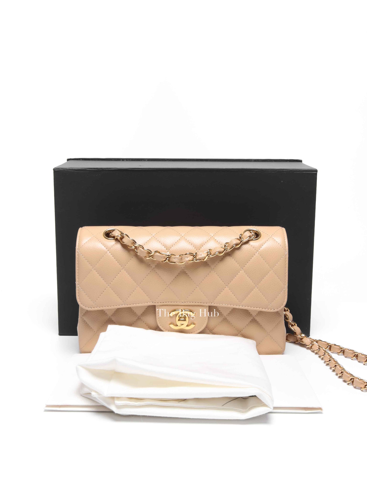 Chanel Light Beige Quilted Caviar Leather Small Classic Double Flap Bag