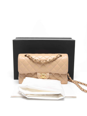 Chanel Light Beige Quilted Caviar Leather Small Classic Double Flap Bag