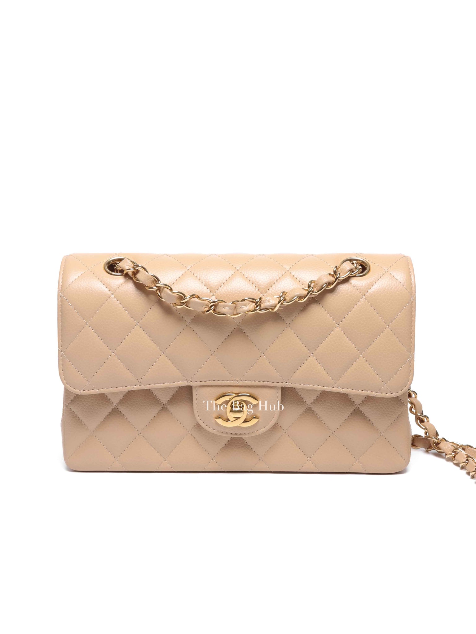 Chanel Light Beige Quilted Caviar Leather Small Classic Double Flap Bag
