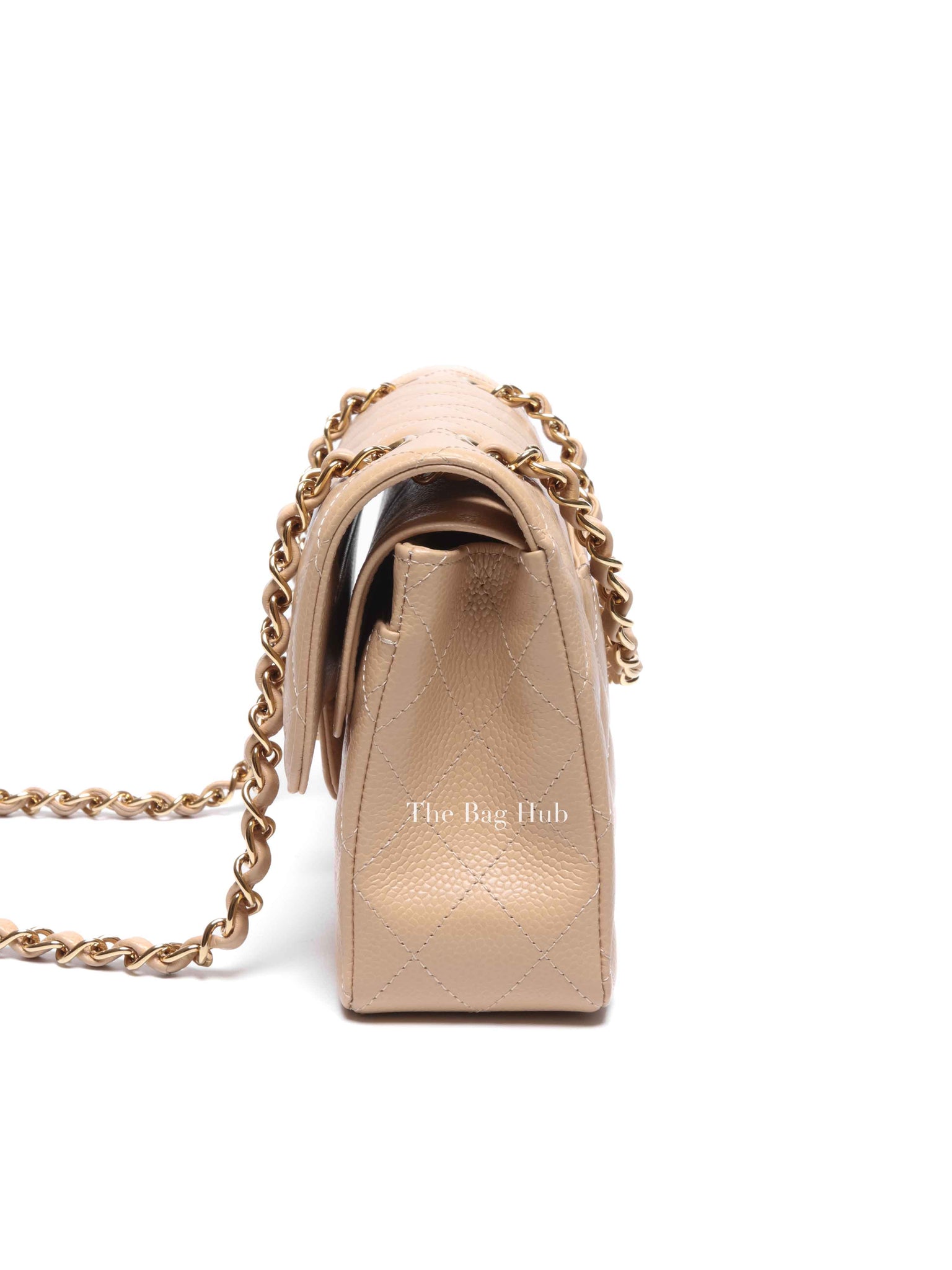 Chanel Light Beige Quilted Caviar Leather Small Classic Double Flap Bag