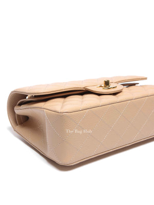 Chanel Light Beige Quilted Caviar Leather Small Classic Double Flap Bag