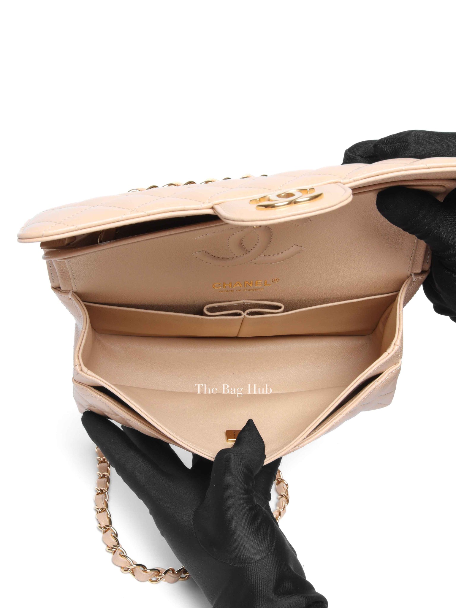 Chanel Light Beige Quilted Caviar Leather Small Classic Double Flap Bag