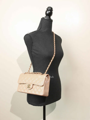 Chanel Light Beige Quilted Caviar Leather Small Classic Double Flap Bag