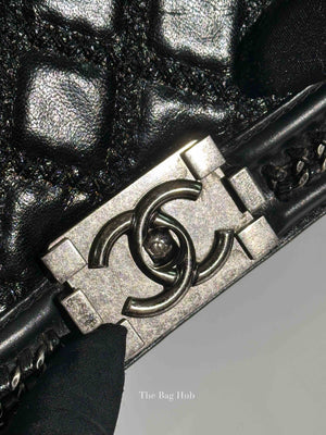 Chanel Charcoal Shiny Goatskin Quilted Small Boy Top Handle Flap Bag