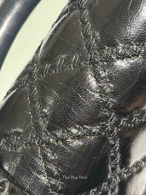 Chanel Charcoal Shiny Goatskin Quilted Small Boy Top Handle Flap Bag