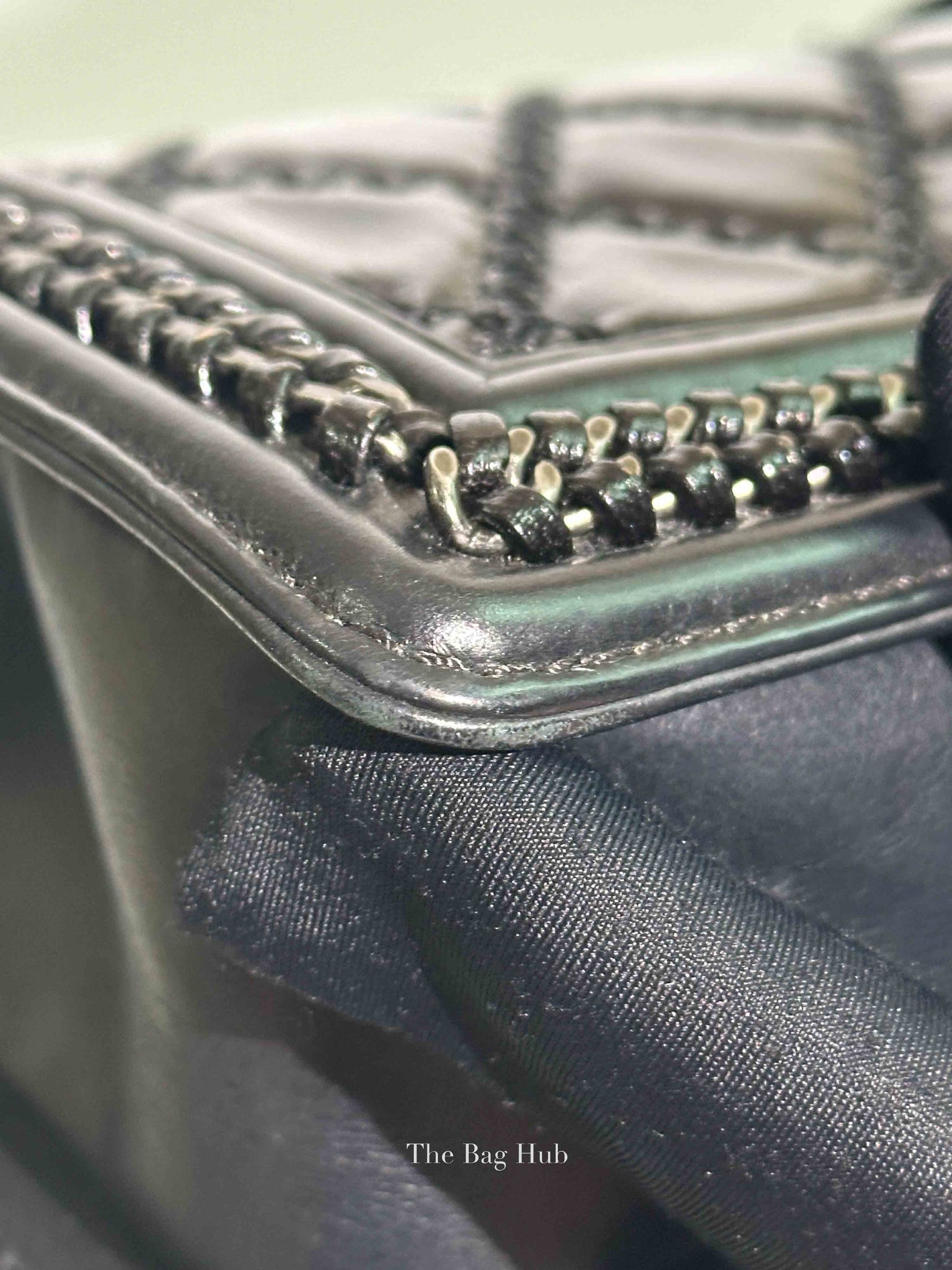 Chanel Charcoal Shiny Goatskin Quilted Small Boy Top Handle Flap Bag
