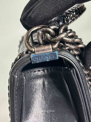 Chanel Charcoal Shiny Goatskin Quilted Small Boy Top Handle Flap Bag