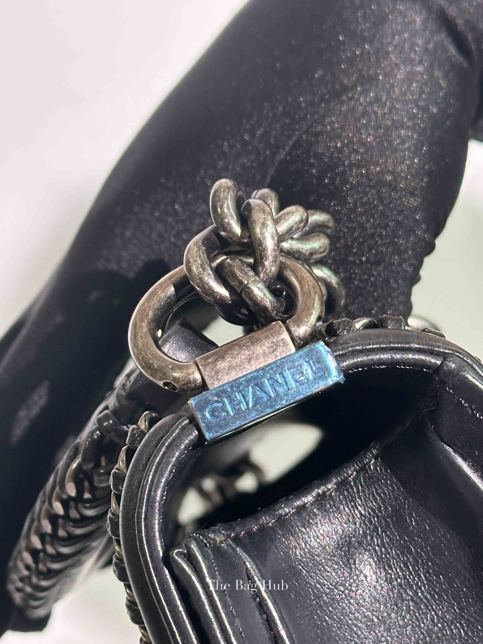 Chanel Charcoal Shiny Goatskin Quilted Small Boy Top Handle Flap Bag