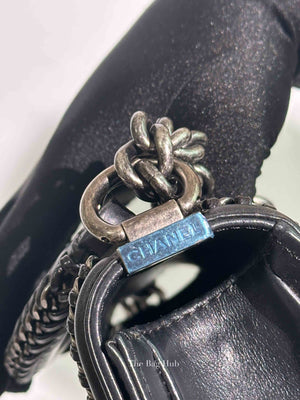 Chanel Charcoal Shiny Goatskin Quilted Small Boy Top Handle Flap Bag